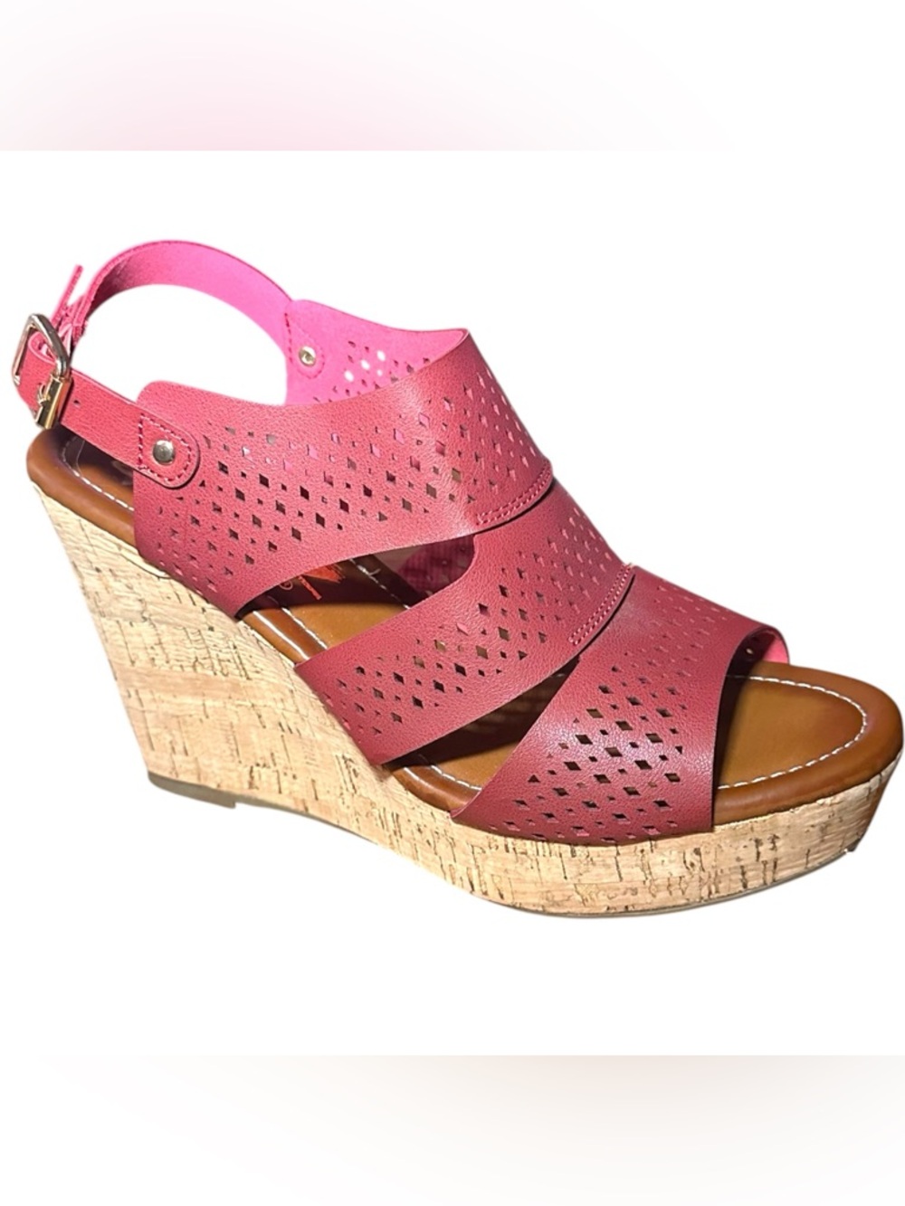 Seven7 Lauren SiZ 9 Cork Wedge 4” Sandals. Strappy, open-toe upper, perforations
